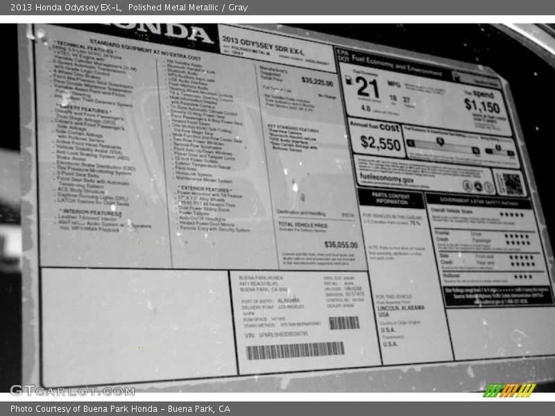 Polished Metal Metallic / Gray 2013 Honda Odyssey EX-L