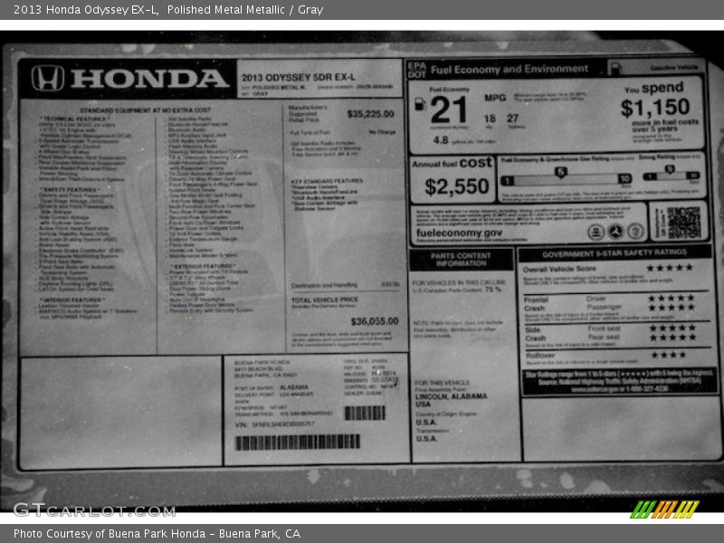 Polished Metal Metallic / Gray 2013 Honda Odyssey EX-L