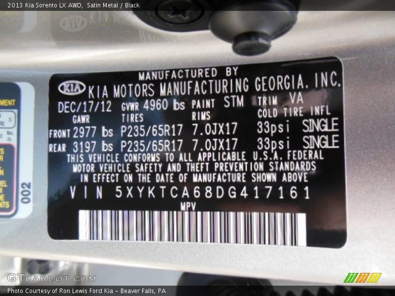 Satin Metal / Black 2013 Kia Sorento LX AWD