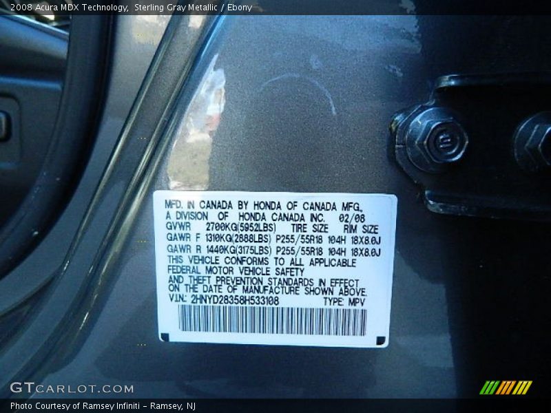 Sterling Gray Metallic / Ebony 2008 Acura MDX Technology
