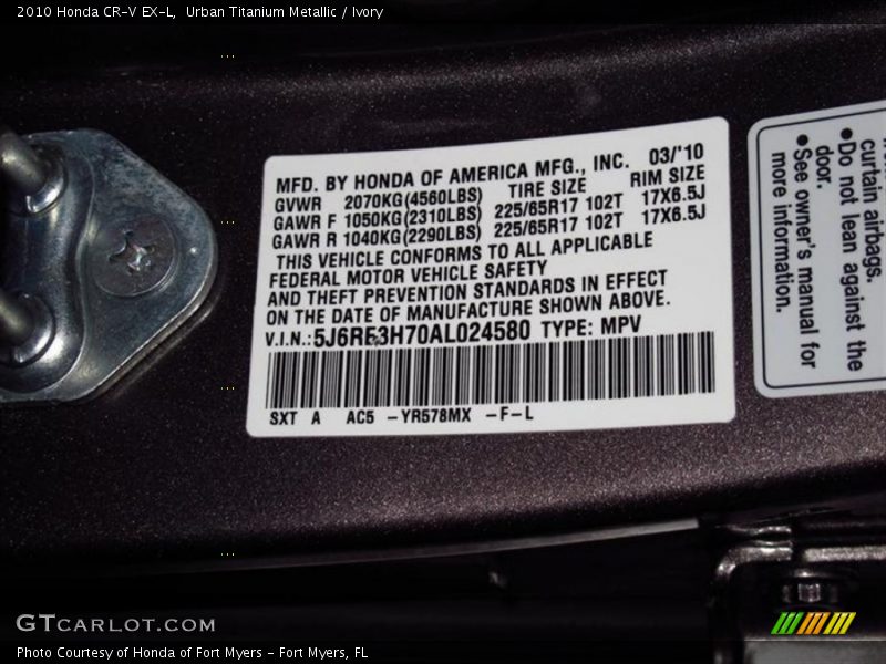 Urban Titanium Metallic / Ivory 2010 Honda CR-V EX-L