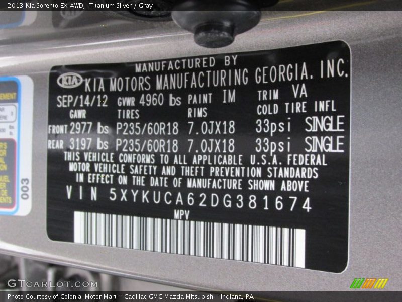 Titanium Silver / Gray 2013 Kia Sorento EX AWD