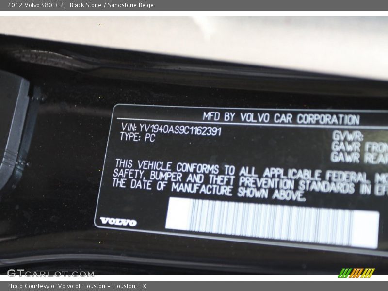 Black Stone / Sandstone Beige 2012 Volvo S80 3.2