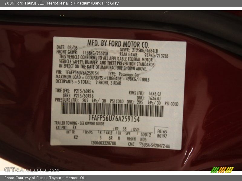 Merlot Metallic / Medium/Dark Flint Grey 2006 Ford Taurus SEL