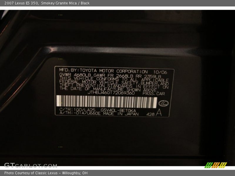 Smokey Granite Mica / Black 2007 Lexus ES 350