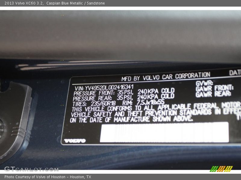 Caspian Blue Metallic / Sandstone 2013 Volvo XC60 3.2