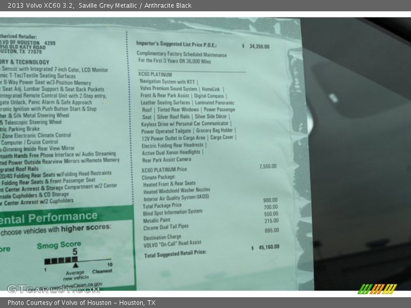 Saville Grey Metallic / Anthracite Black 2013 Volvo XC60 3.2