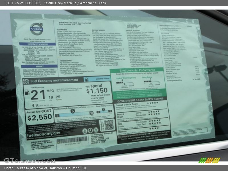 Saville Grey Metallic / Anthracite Black 2013 Volvo XC60 3.2