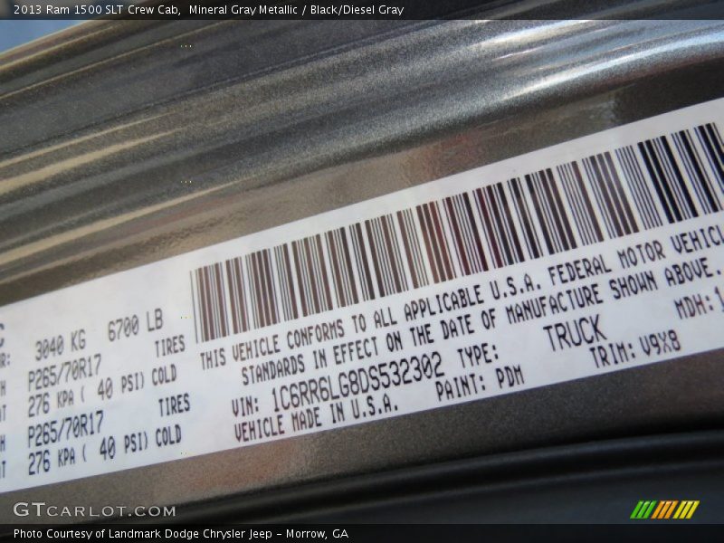 Mineral Gray Metallic / Black/Diesel Gray 2013 Ram 1500 SLT Crew Cab