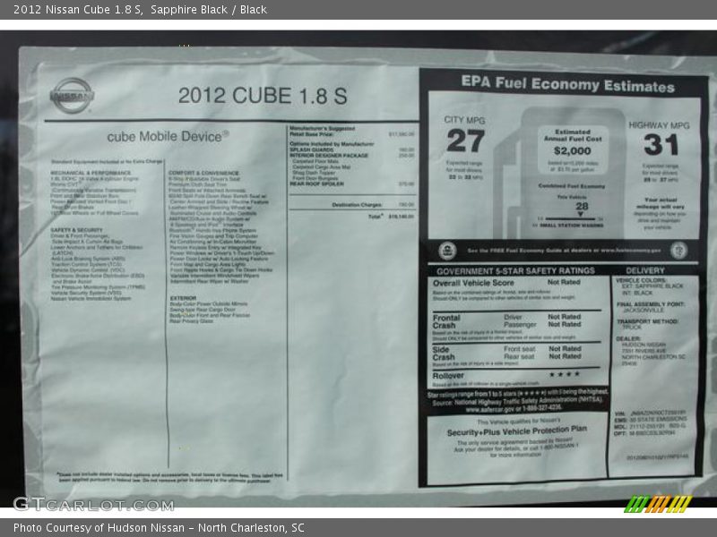  2012 Cube 1.8 S Window Sticker