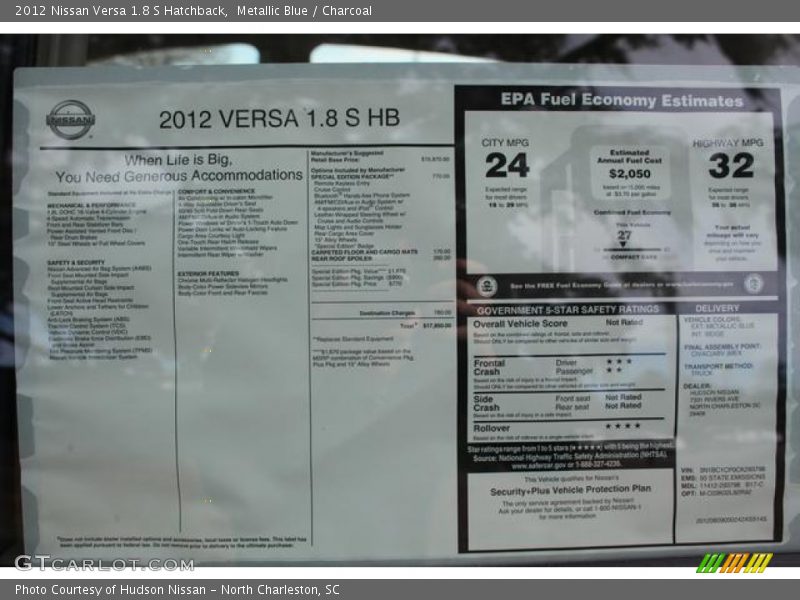  2012 Versa 1.8 S Hatchback Window Sticker