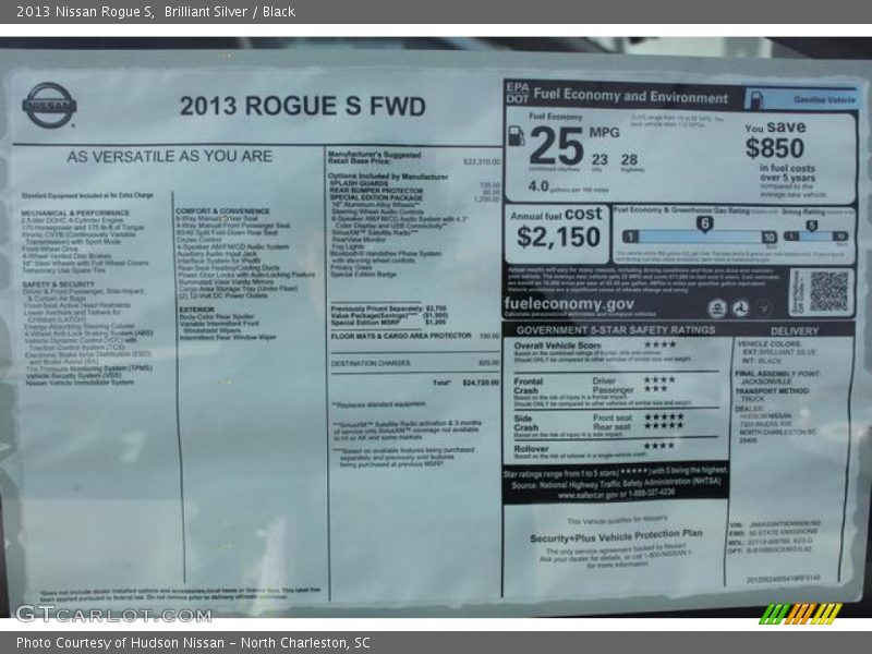 Brilliant Silver / Black 2013 Nissan Rogue S