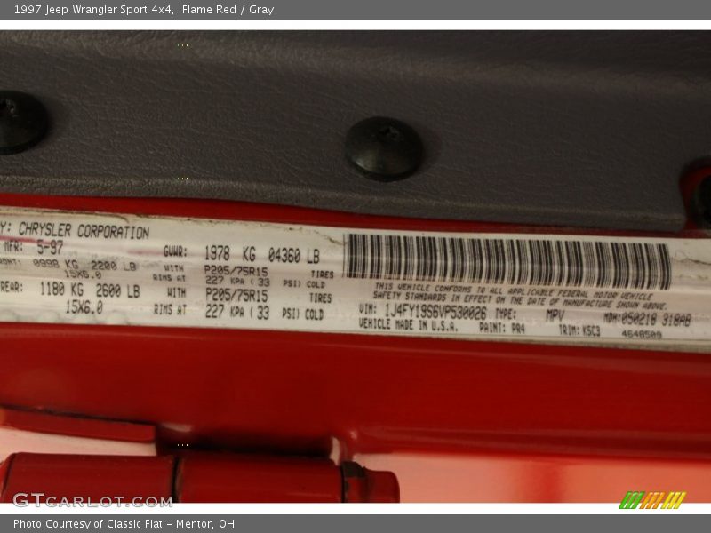 Flame Red / Gray 1997 Jeep Wrangler Sport 4x4