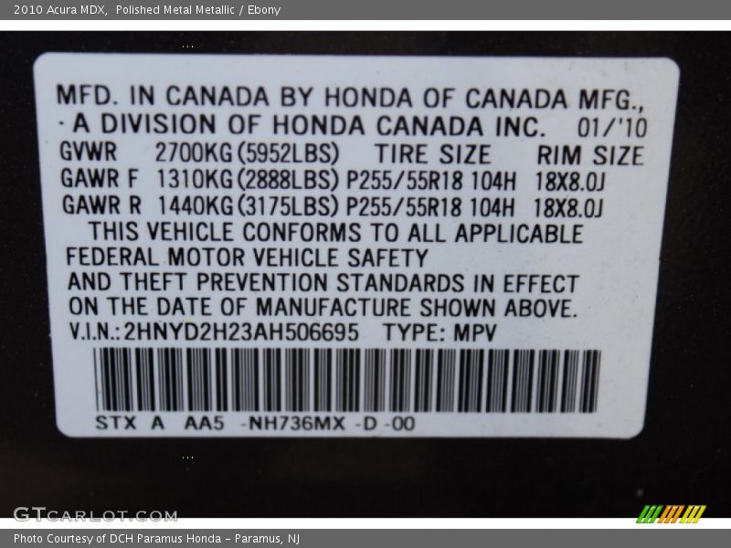Polished Metal Metallic / Ebony 2010 Acura MDX