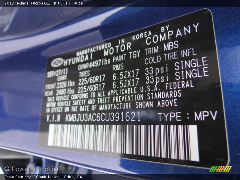 Iris Blue / Taupe 2012 Hyundai Tucson GLS