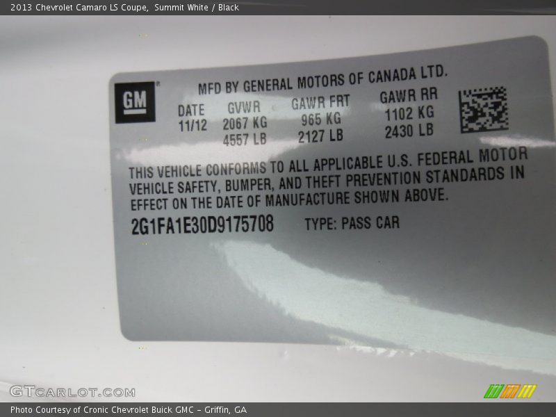 Summit White / Black 2013 Chevrolet Camaro LS Coupe