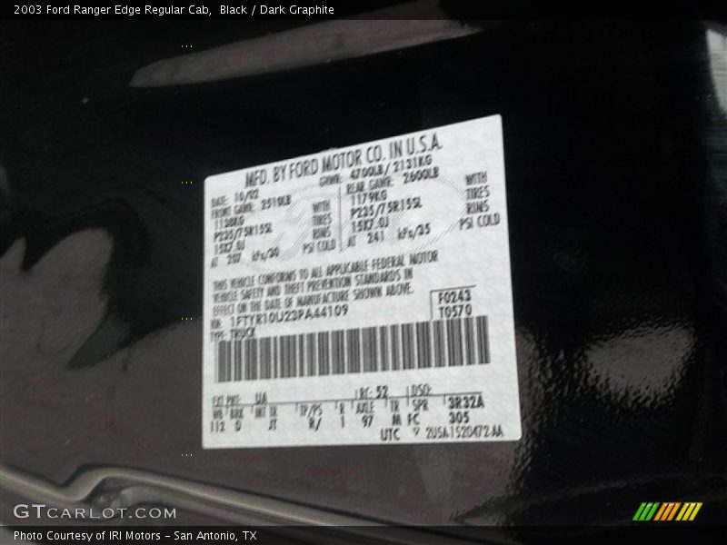 Black / Dark Graphite 2003 Ford Ranger Edge Regular Cab