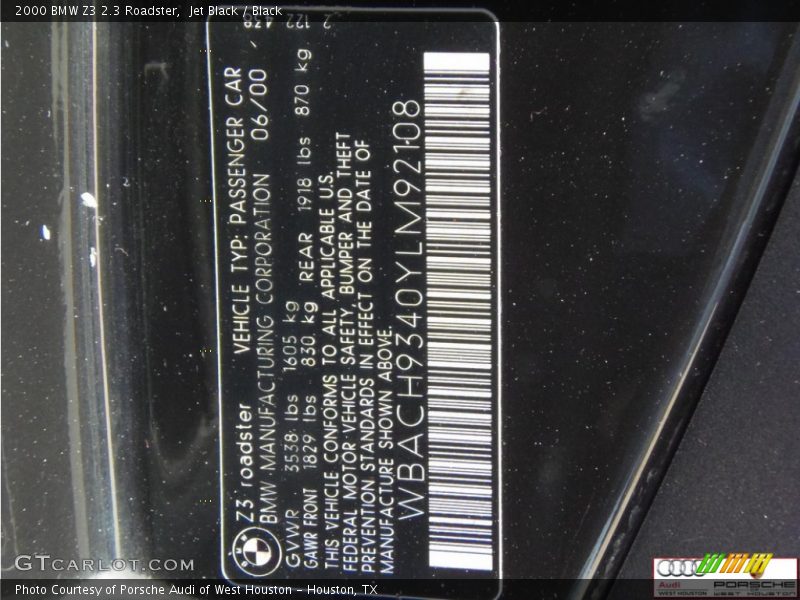 Jet Black / Black 2000 BMW Z3 2.3 Roadster