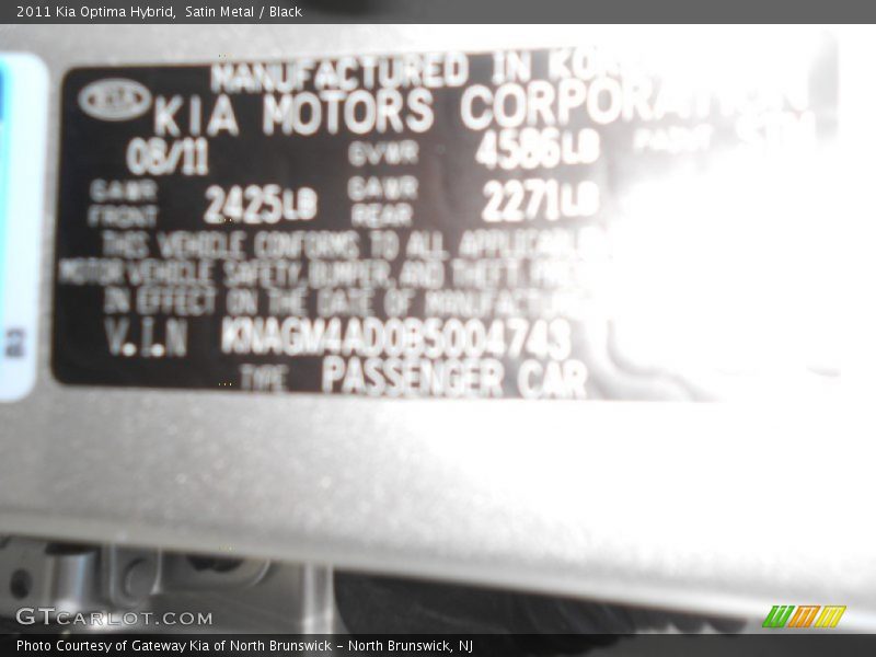 Satin Metal / Black 2011 Kia Optima Hybrid
