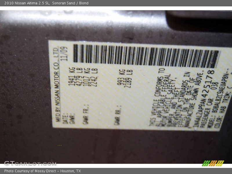 Sonoran Sand / Blond 2010 Nissan Altima 2.5 SL