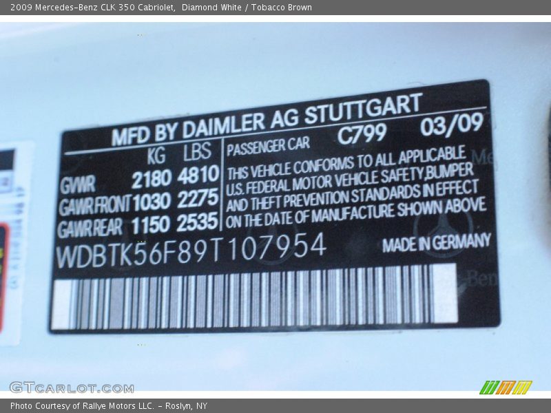 2009 CLK 350 Cabriolet Diamond White Color Code 799