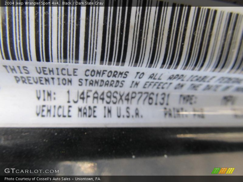 Black / Dark Slate Gray 2004 Jeep Wrangler Sport 4x4