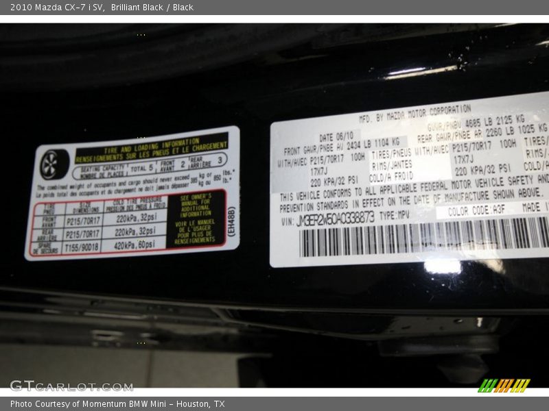 Brilliant Black / Black 2010 Mazda CX-7 i SV