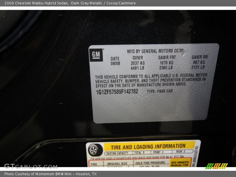 Dark Gray Metallic / Cocoa/Cashmere 2009 Chevrolet Malibu Hybrid Sedan