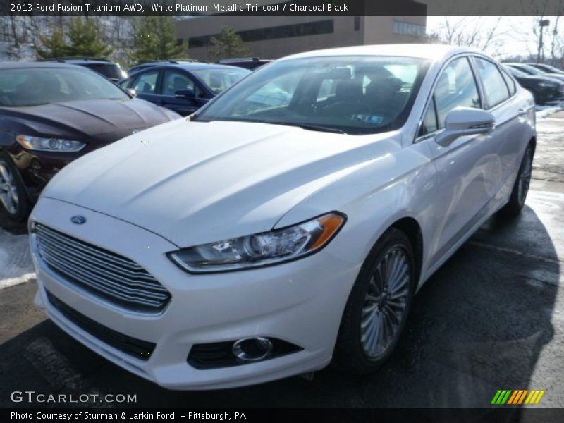 White Platinum Metallic Tri-coat / Charcoal Black 2013 Ford Fusion Titanium AWD
