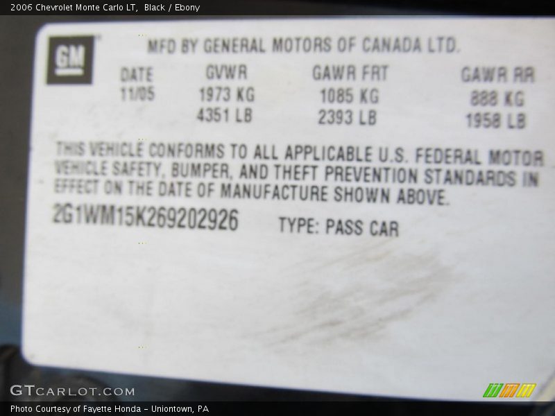 Black / Ebony 2006 Chevrolet Monte Carlo LT