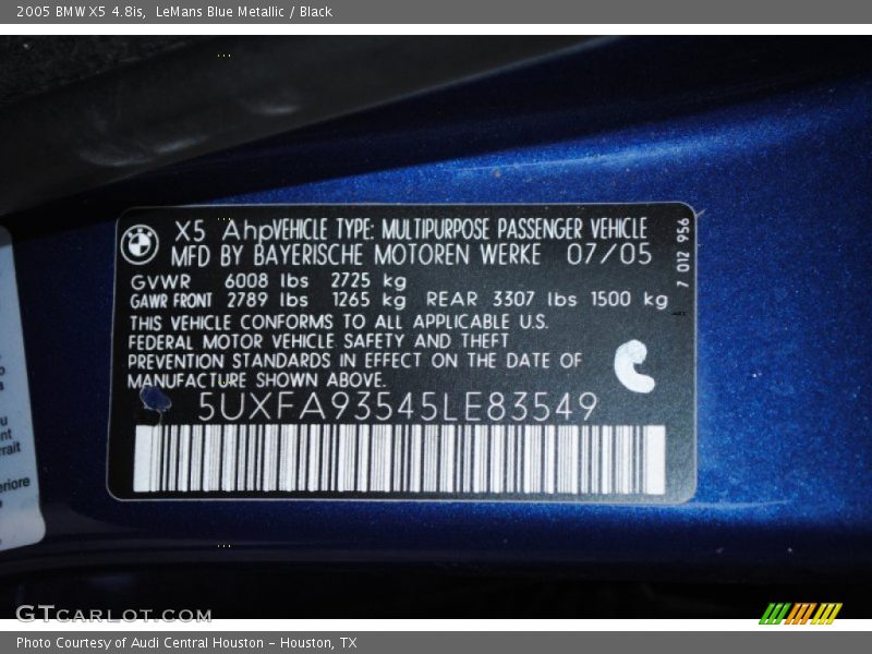 LeMans Blue Metallic / Black 2005 BMW X5 4.8is