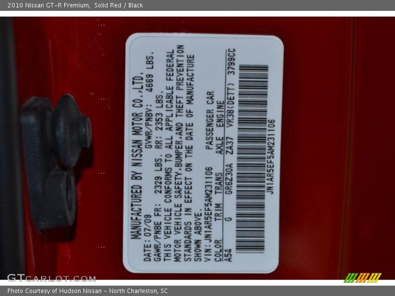 Solid Red / Black 2010 Nissan GT-R Premium