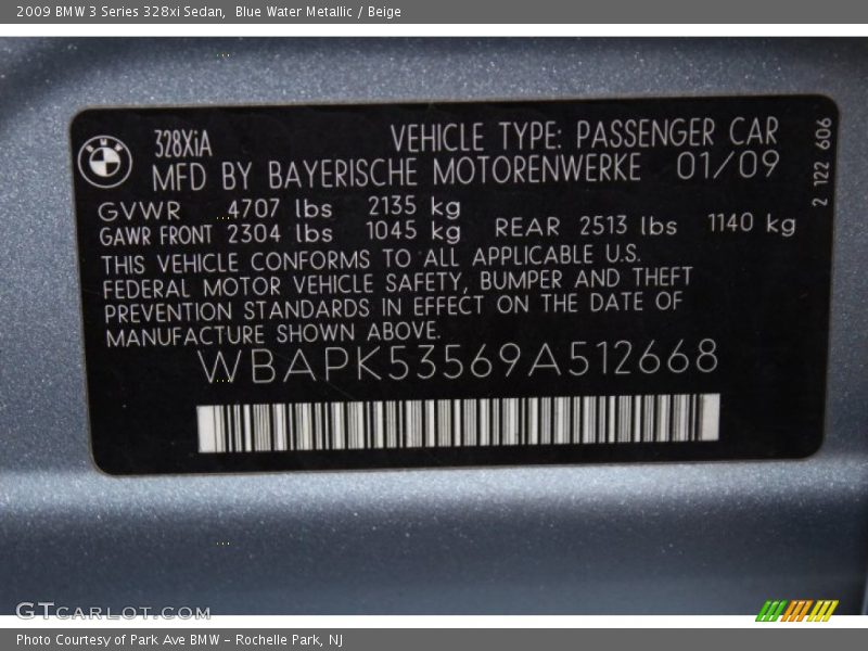 Blue Water Metallic / Beige 2009 BMW 3 Series 328xi Sedan
