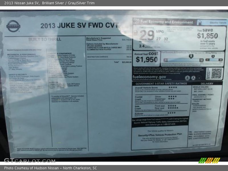  2013 Juke SV Window Sticker
