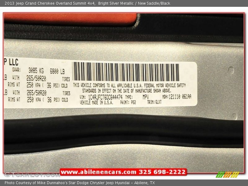 Bright Silver Metallic / New Saddle/Black 2013 Jeep Grand Cherokee Overland Summit 4x4