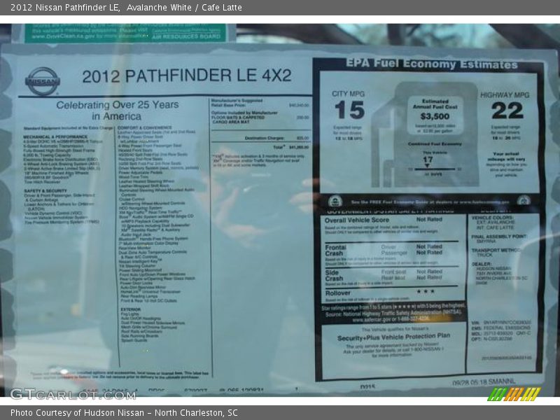  2012 Pathfinder LE Window Sticker