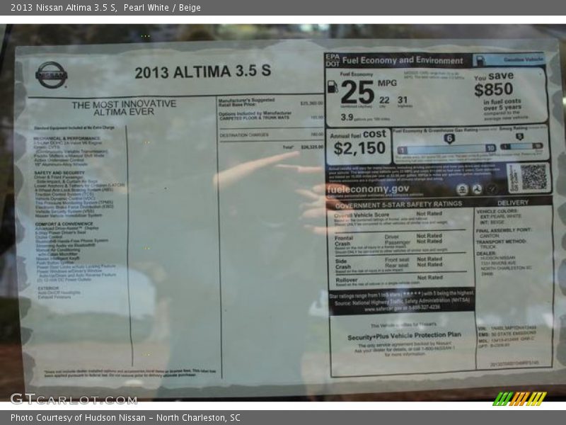  2013 Altima 3.5 S Window Sticker