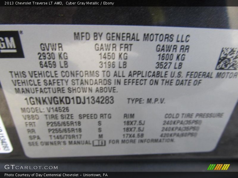 Cyber Gray Metallic / Ebony 2013 Chevrolet Traverse LT AWD