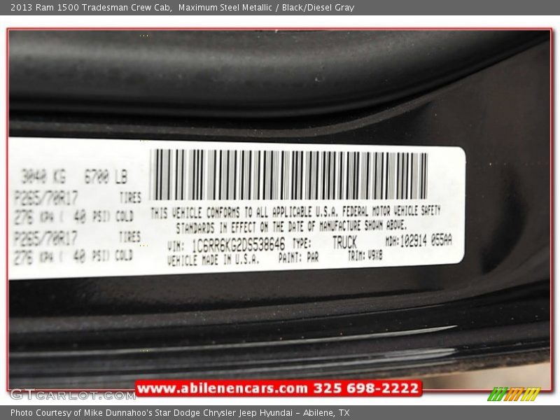 Maximum Steel Metallic / Black/Diesel Gray 2013 Ram 1500 Tradesman Crew Cab