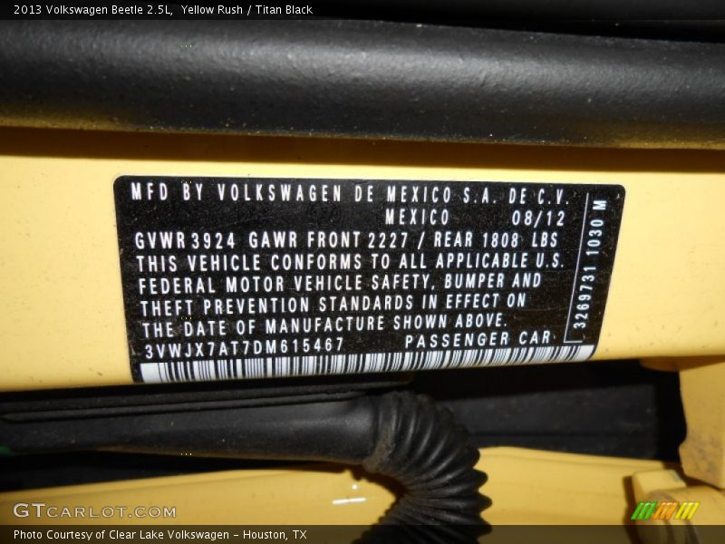 Yellow Rush / Titan Black 2013 Volkswagen Beetle 2.5L