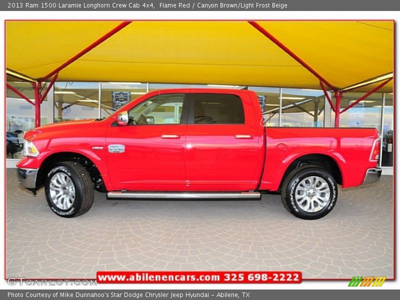 Flame Red / Canyon Brown/Light Frost Beige 2013 Ram 1500 Laramie Longhorn Crew Cab 4x4