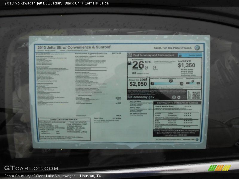 Black Uni / Cornsilk Beige 2013 Volkswagen Jetta SE Sedan