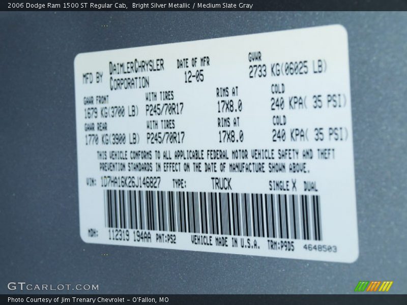 Bright Silver Metallic / Medium Slate Gray 2006 Dodge Ram 1500 ST Regular Cab