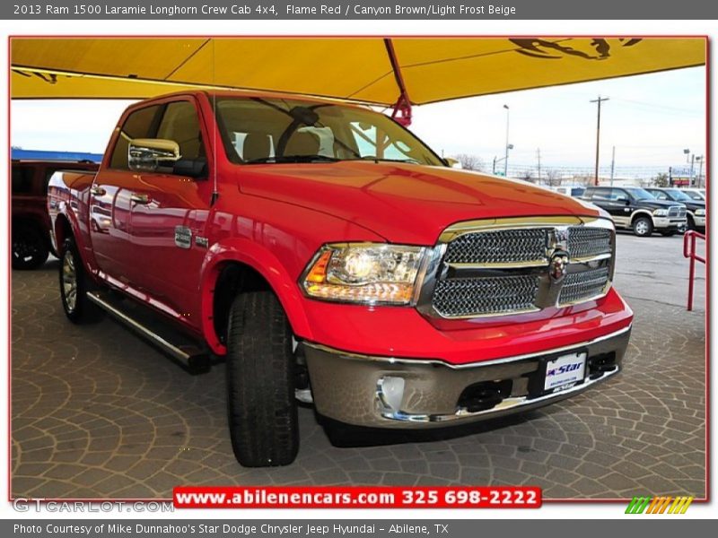 Flame Red / Canyon Brown/Light Frost Beige 2013 Ram 1500 Laramie Longhorn Crew Cab 4x4