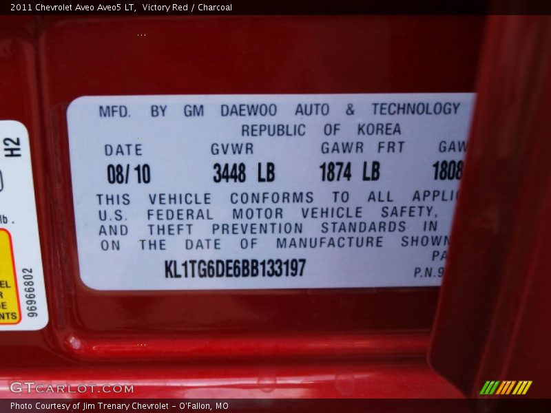 Victory Red / Charcoal 2011 Chevrolet Aveo Aveo5 LT