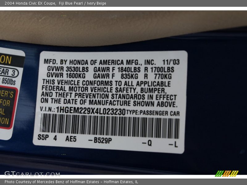 Fiji Blue Pearl / Ivory Beige 2004 Honda Civic EX Coupe