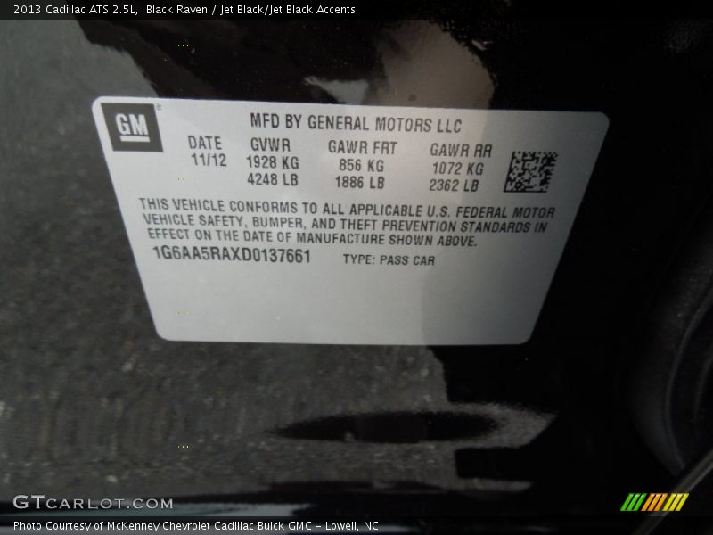 Black Raven / Jet Black/Jet Black Accents 2013 Cadillac ATS 2.5L