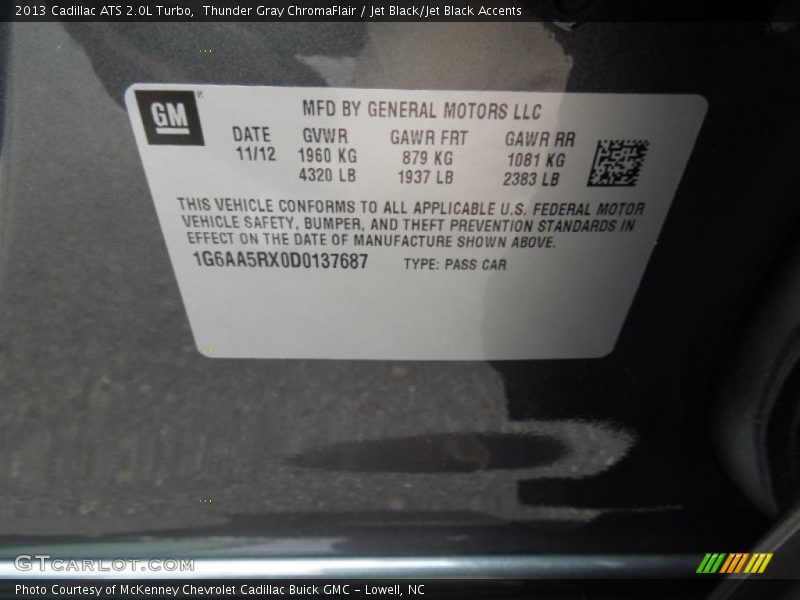 Thunder Gray ChromaFlair / Jet Black/Jet Black Accents 2013 Cadillac ATS 2.0L Turbo