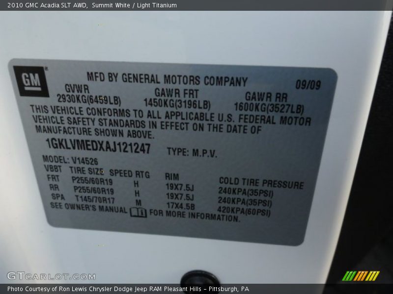 Summit White / Light Titanium 2010 GMC Acadia SLT AWD