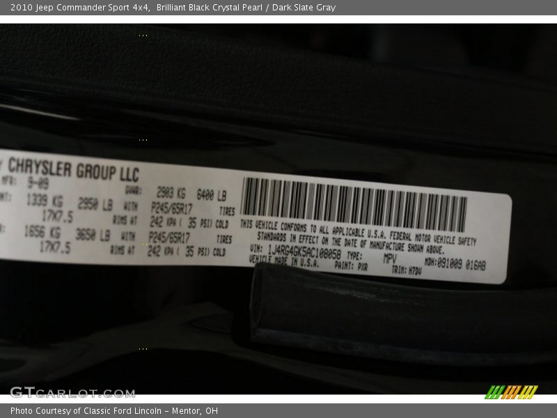 Brilliant Black Crystal Pearl / Dark Slate Gray 2010 Jeep Commander Sport 4x4